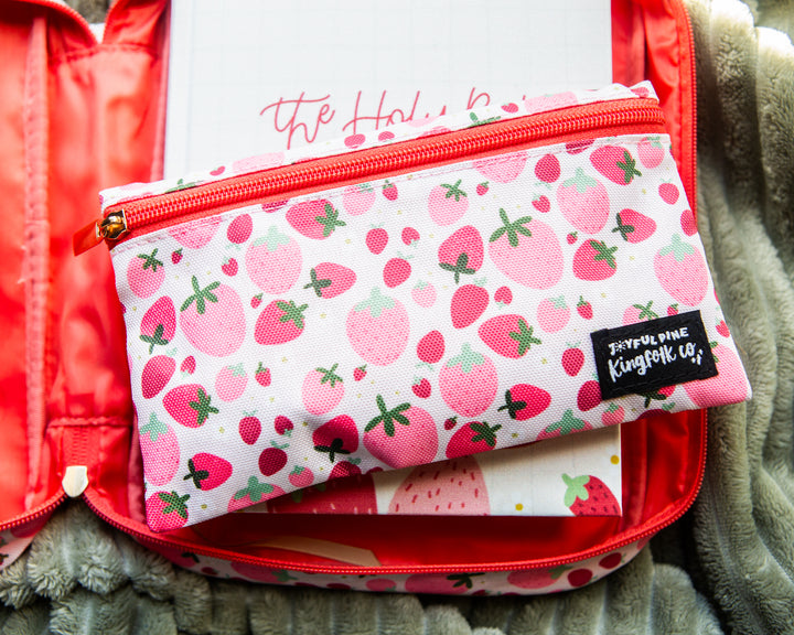 Sweet Strawberries Pencil + Pen + Highlighter Pouch - Kingfolk Co
