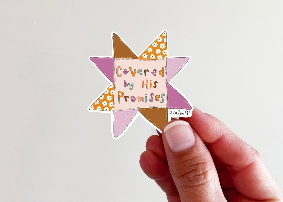 Covered By His Promises Quilt Vinyl Sticker - Kingfolk Co