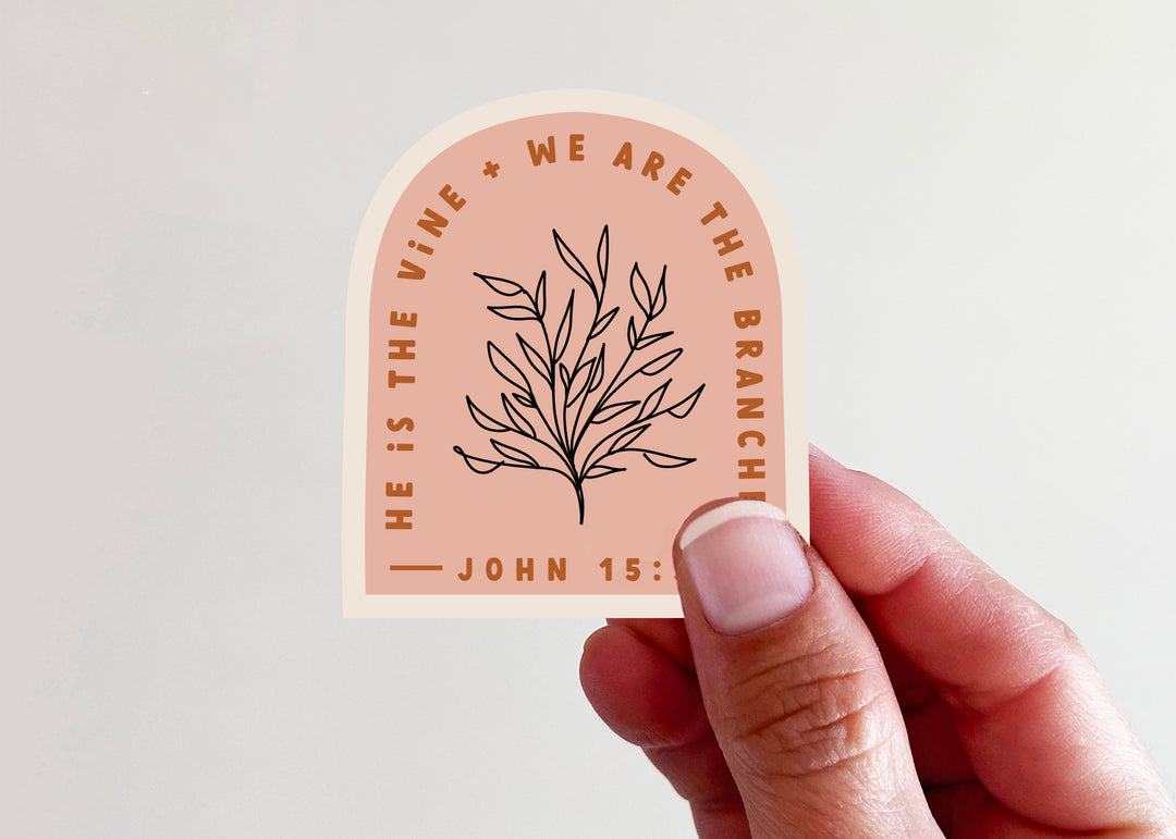He is the Vine + We are the Branches John 15:5 (Pink)Vinyl Sticker - Kingfolk Co