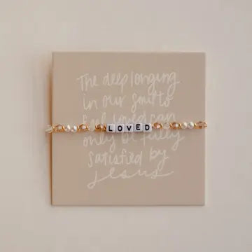 Dear Heart word bead bracelet on cardstock - Kingfolk Co