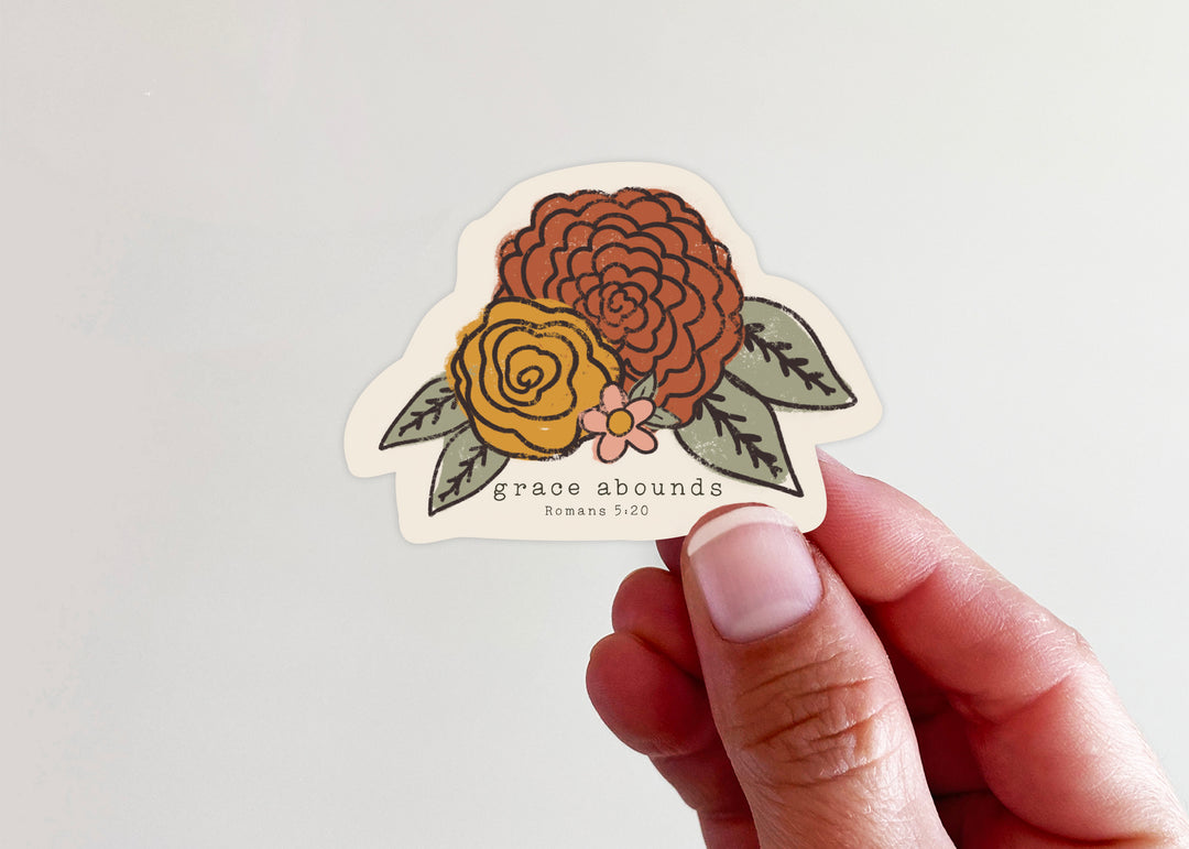 Grace Abounds Romans 5:20 Floral Vinyl Sticker - Kingfolk Co