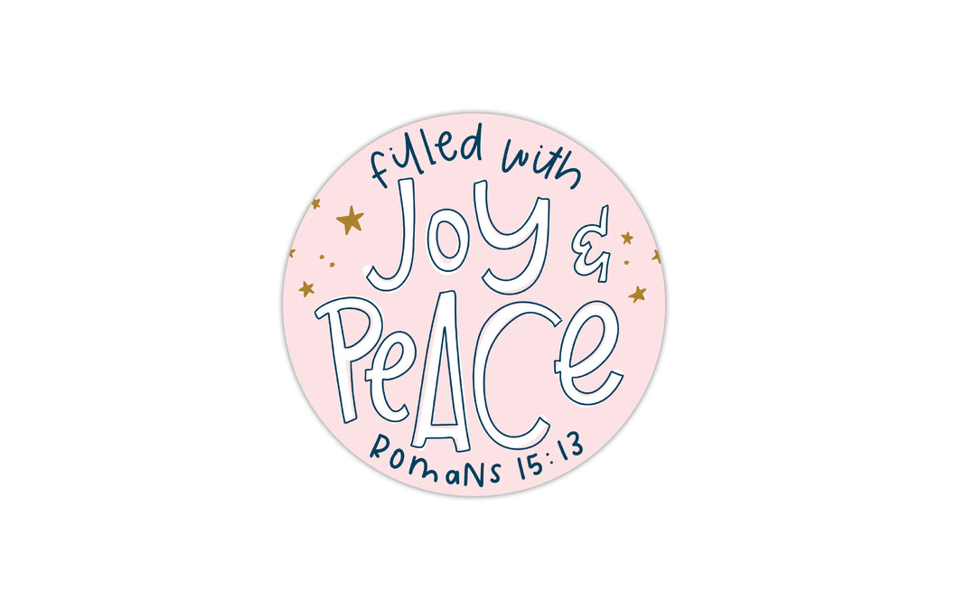 Filled with Joy & Peace Romans 15:13 Pink Circle with Stars Vinyl Sticker - Kingfolk Co