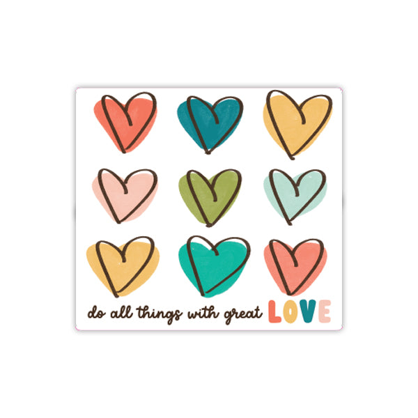 Do All Things With Great Love Multi-color Hearts Square Vinyl Sticker