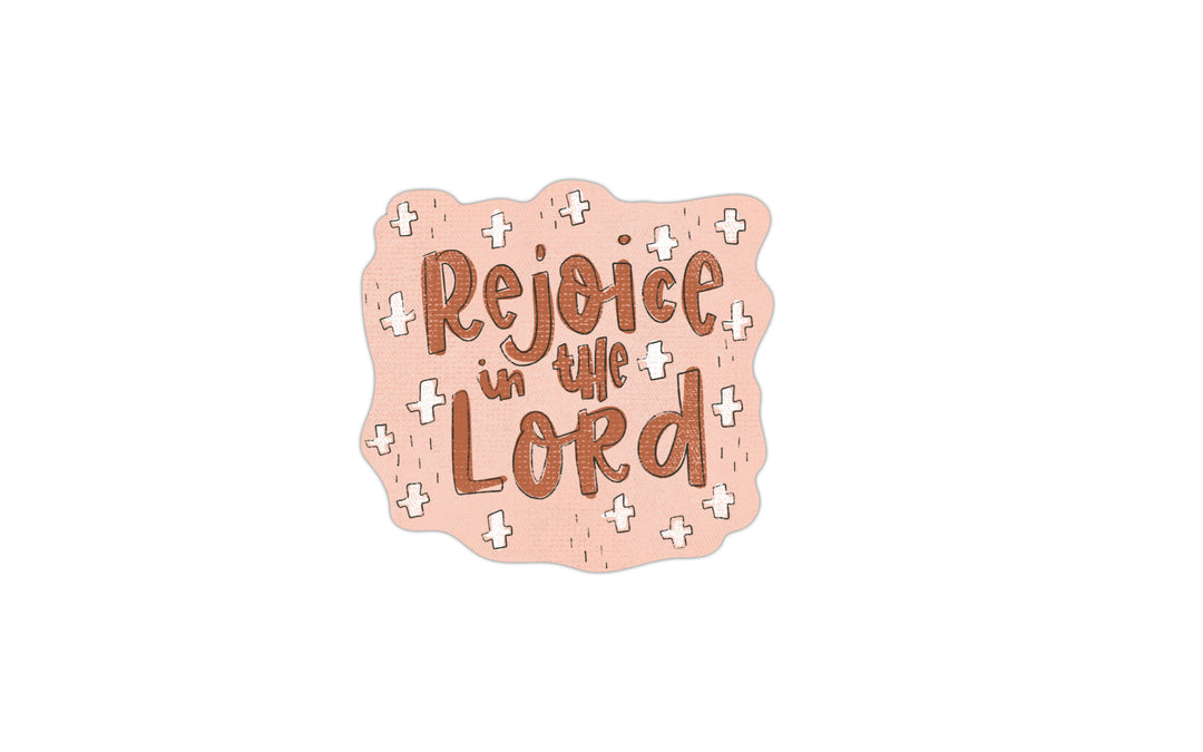 Rejoice in the Lord- Pink with White Crosses Vinyl Sticker