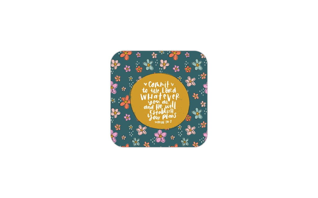 Commit to the Lord Proverbs 16:3 - Blue Floral Square Vinyl Sticker - Kingfolk Co