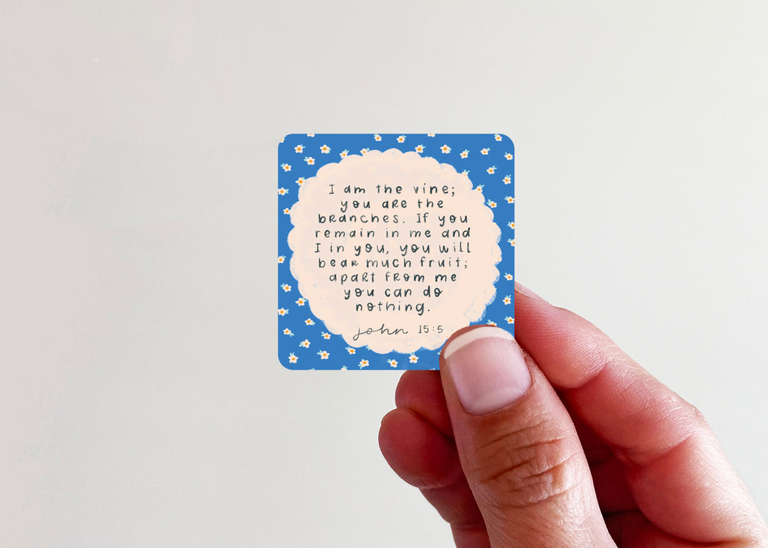 John 15:5 Bear Much Fruit Verse (country blue floral) Vinyl Sticker - Kingfolk Co