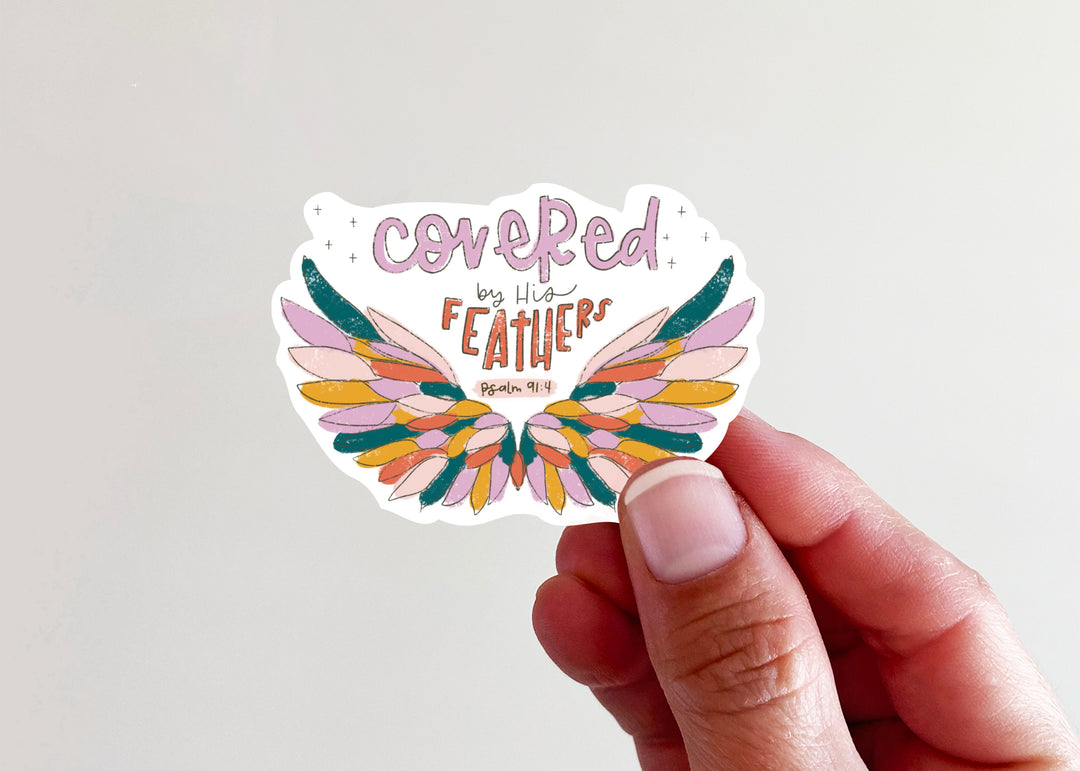 Covered by His Feathers Psalm 91:4 (Multicolor) Vinyl Sticker - Kingfolk Co