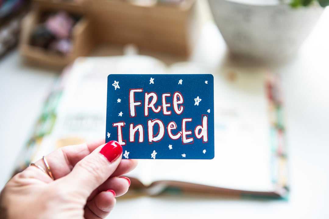 Free Indeed Red, White, & Blue Stars Rectangle Vinyl Sticker - Kingfolk Co