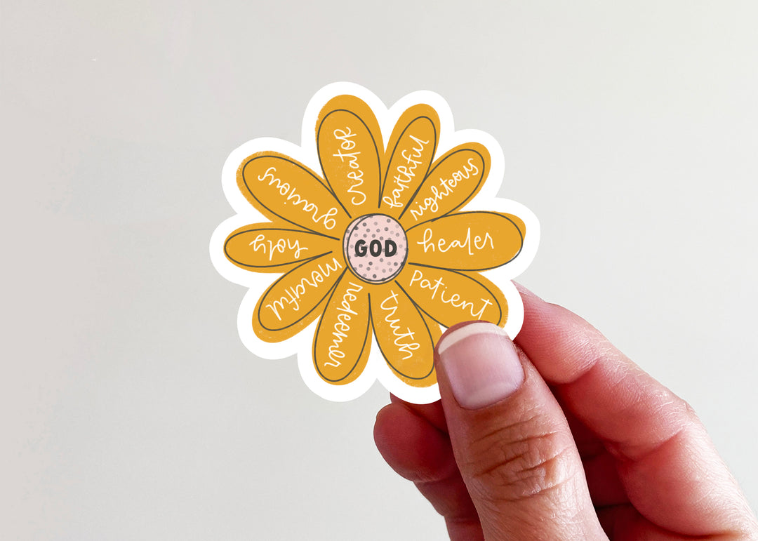 Characteristics of God Yellow Flower Vinyl Sticker - Kingfolk Co