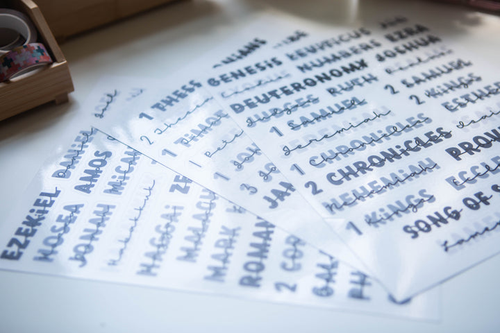 Books of the Bible Header Stickers - All the Greys Edition - Kingfolk Co