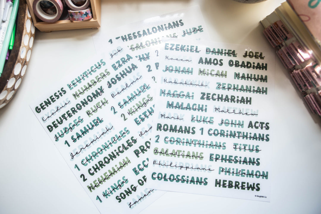 Books of the Bible Header Stickers - All the Greens Edition - Kingfolk Co