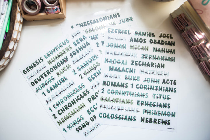 Books of the Bible Header Stickers - All the Greens Edition - Kingfolk Co