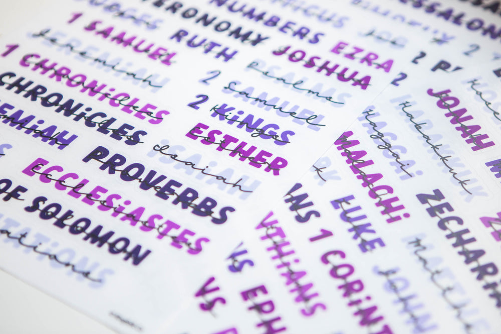 Books of the Bible Header Stickers - All the Purples Edition - Kingfolk Co