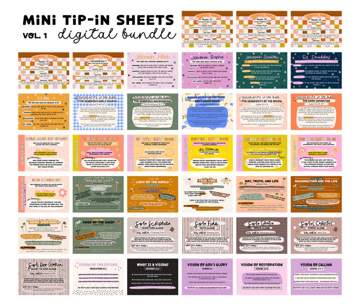 Loaded Bible Mini Tip-In Bundle – 7 Printable Bible Study Sets | Digital Bible Journaling Inserts on Covenants, I Am Statements, Names of God & More