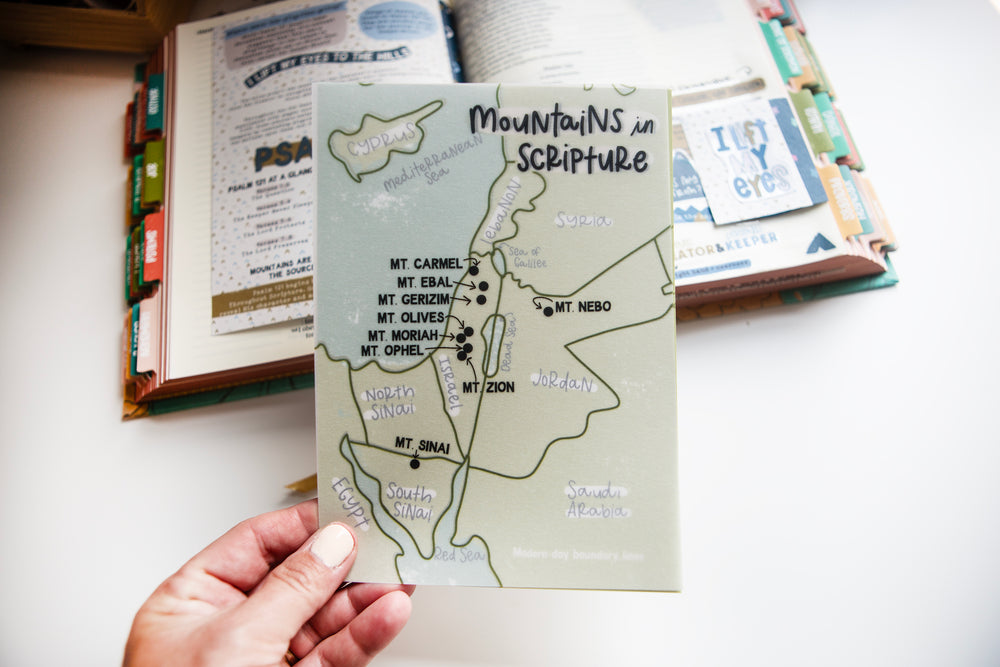 Map of the Mountains in Scripture (I Lift My Eyes Study) with VELUM Overlay TIP-IN Sheet Set - Kingfolk Co