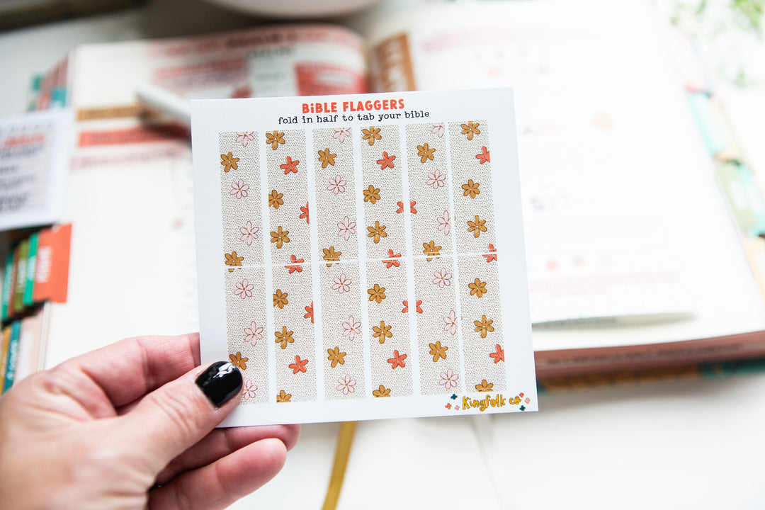 Delighting in God's Word Bible Flaggers (Cream with black dots & flowers) - Kingfolk Co