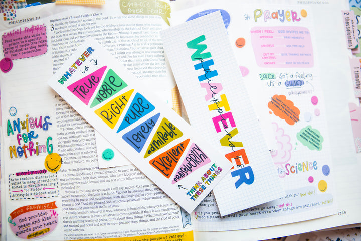 Whatever Is Phil 4:8 cardstock bookmark - Kingfolk Co