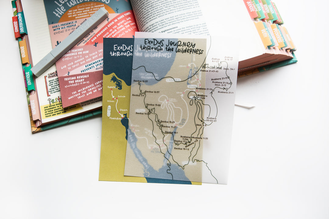 Map of the Exodus Journey Through the Wilderness with Velum Overlay TIP-IN Sheet Set - Kingfolk Co