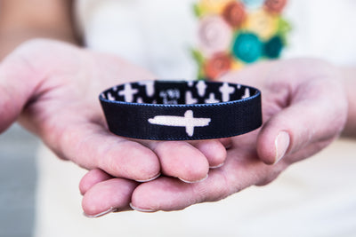 Black and White Cross Stretchy Bracelet - Kingfolk Co